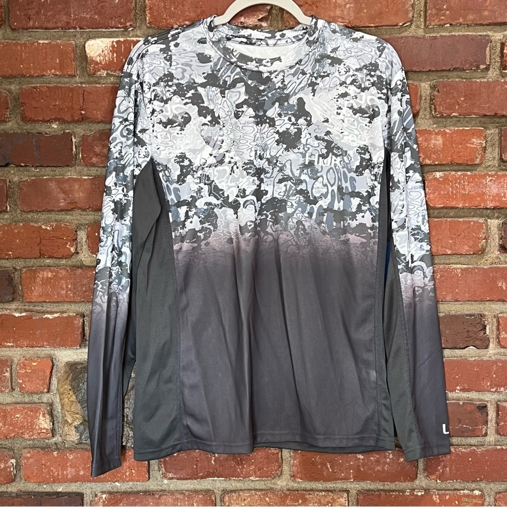 Huk NWT‎ men's fishing long sleeve grey ombre fade size small outdoors boating